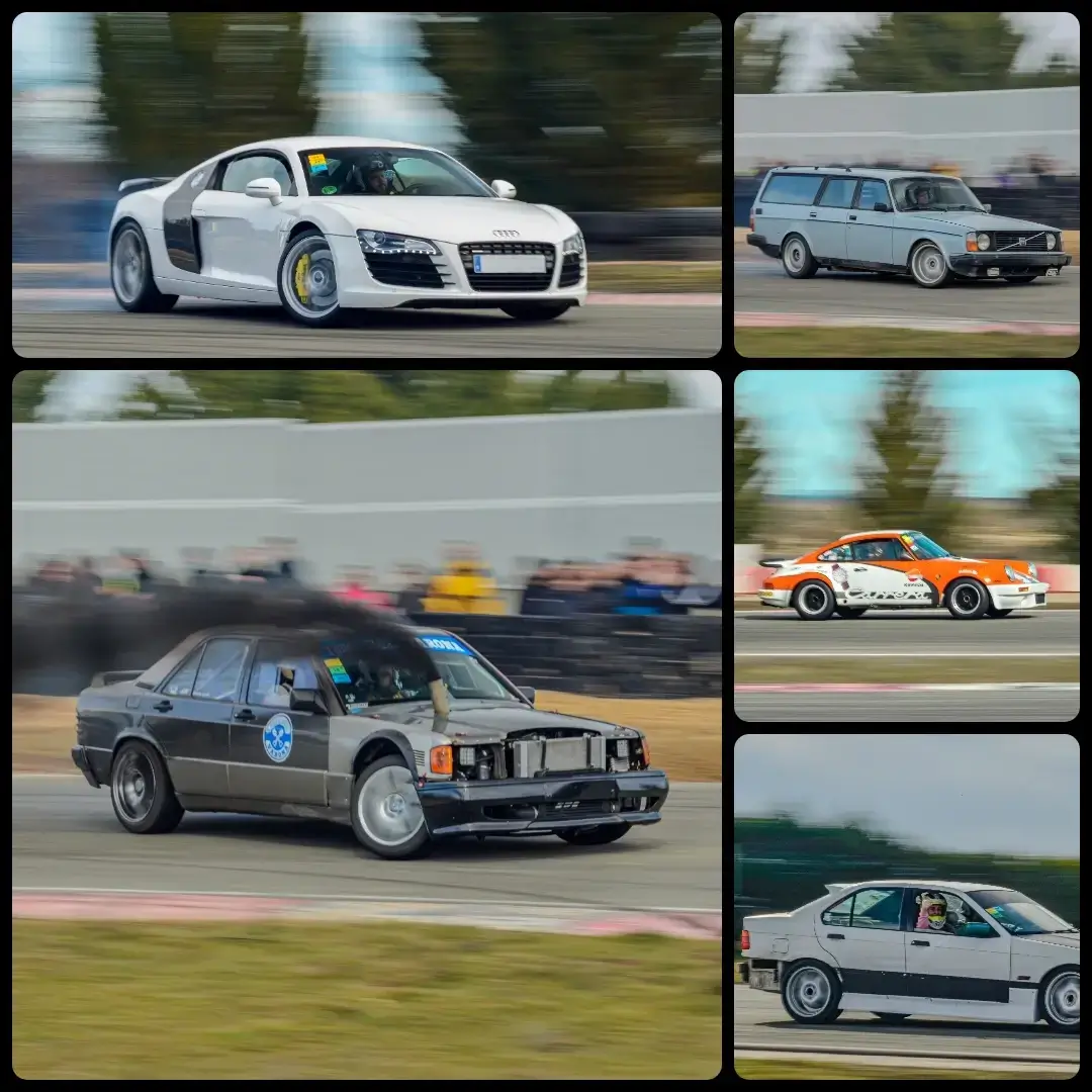 Foto en Fast and Nice en el circuito de Kotarr con un Audi R8 derrapando, Volvo ranchera V8 derrapando, Porsche Carrera S, BMW E36 derrapando y mercedes drifteando.